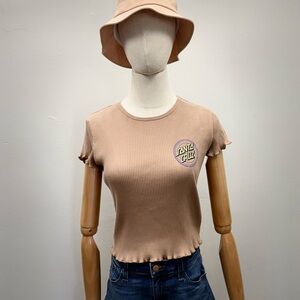 Santa Cruz Ribbed Crop Top Brown Women Size S Cotton Spandex